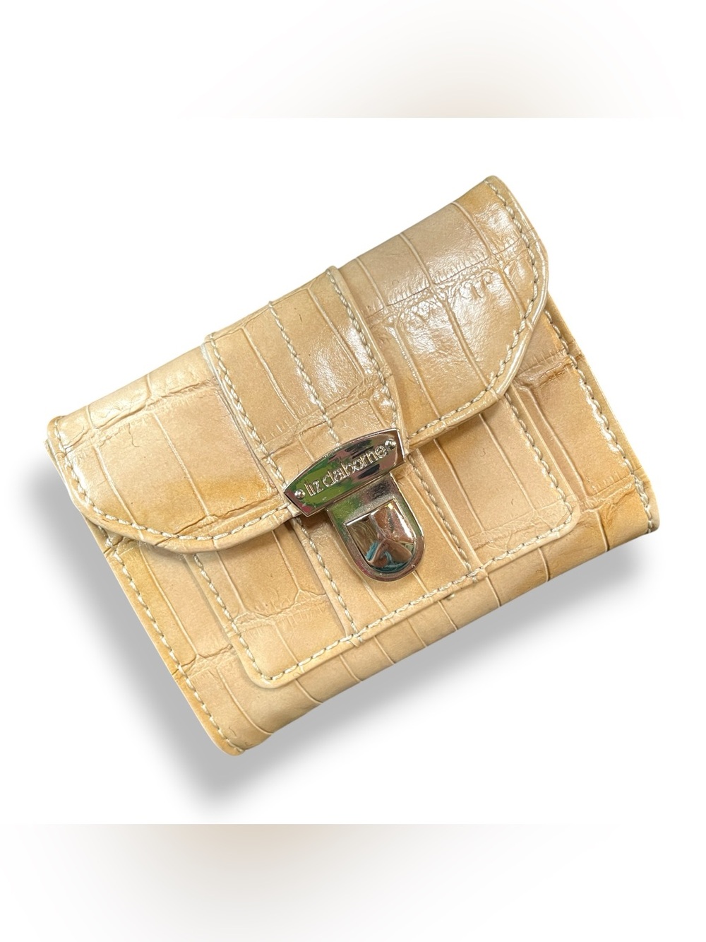 Compact Quality Liz Claiborne Mock-Croc Tan Colored Organizer Wallet Women’s